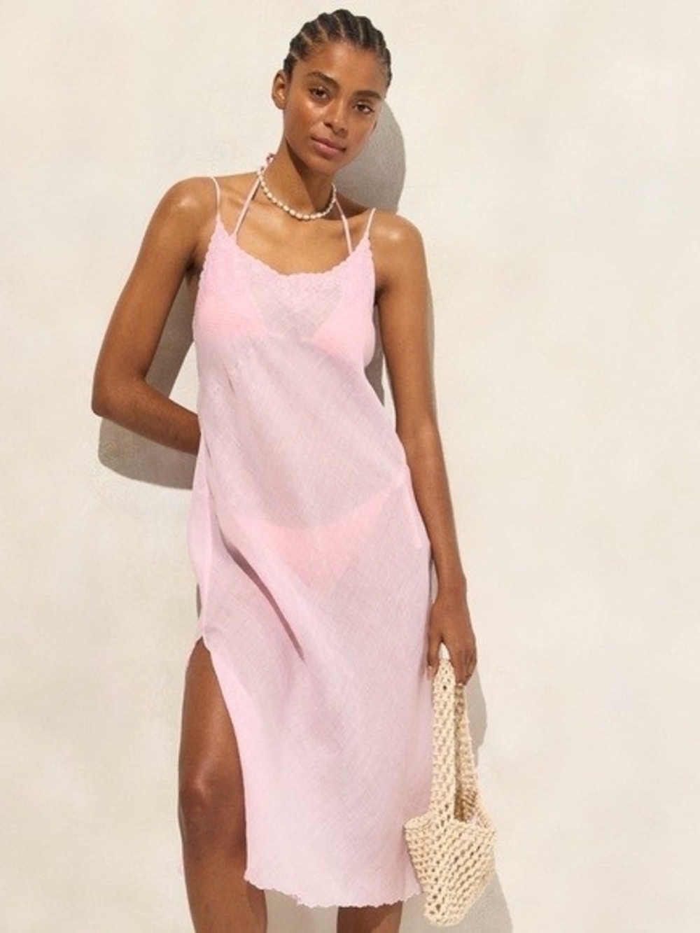 JCrew Pink Sheer Embroidered Strappy Dress